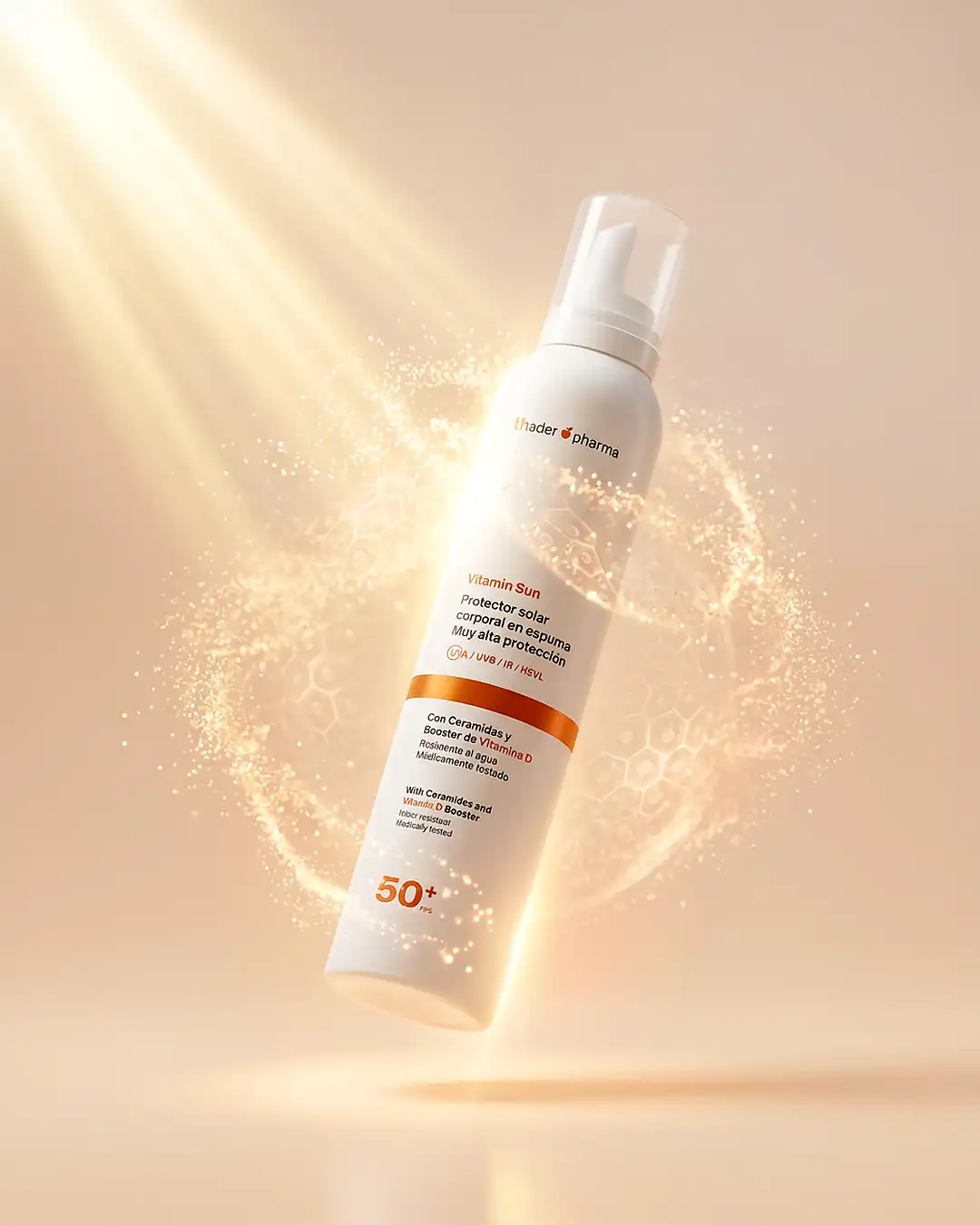 Protector solar corporal en espuma Vitamin Sun de Thader Pharma
