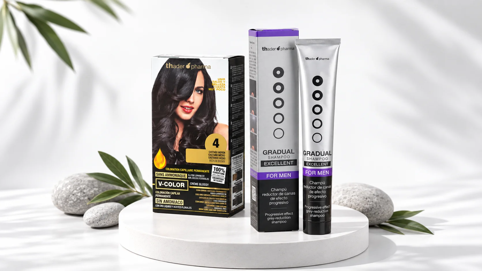 Tinte V-Color y Gradual Shampoo de Thader Pharma